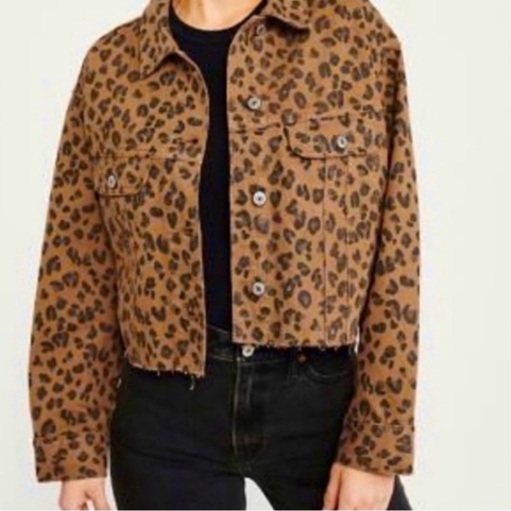Abercrombie & Fitch Brown and Black Leopard/Cheetah Jean Cropped Jacket